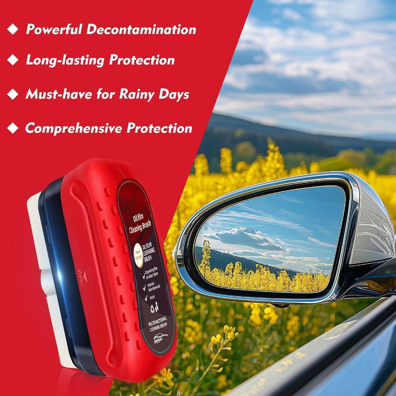 Eiruseed Automotive Oil Film Cleaning Brush with Reusable Foam Sprayer, Upgraded Antifog Glass Cleaning Board, Glass Oil Film Remover for Car Windows & Windshields, Versatile Car Glass Cleaner Brush (Red) - Image 4